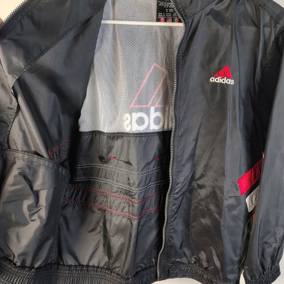 VINTAGE Adidas Jacket Size XL Red Black Windbreaker Track Stripe Embroidered - Picture 6 of 12
